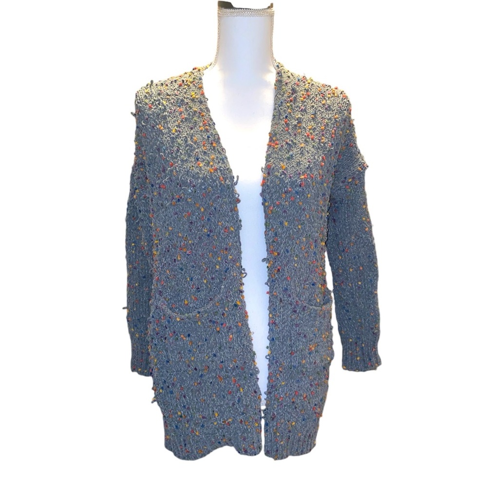 Entro Confetti Gray Rainbow Chunky Long Cardigan Womens Small textured Cozy Knit